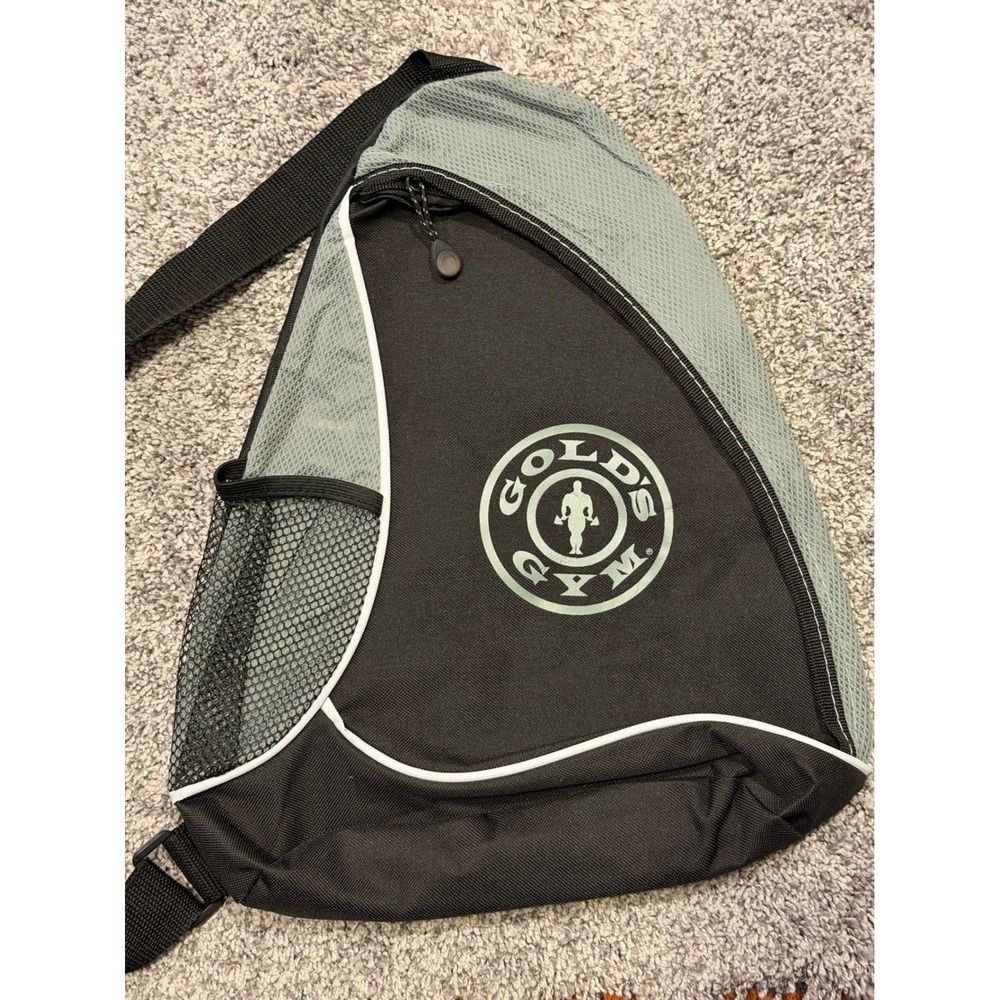 Golds Gym Sling Bag Backpack Black Gray‎ Mesh Pocket Adjustable Strap